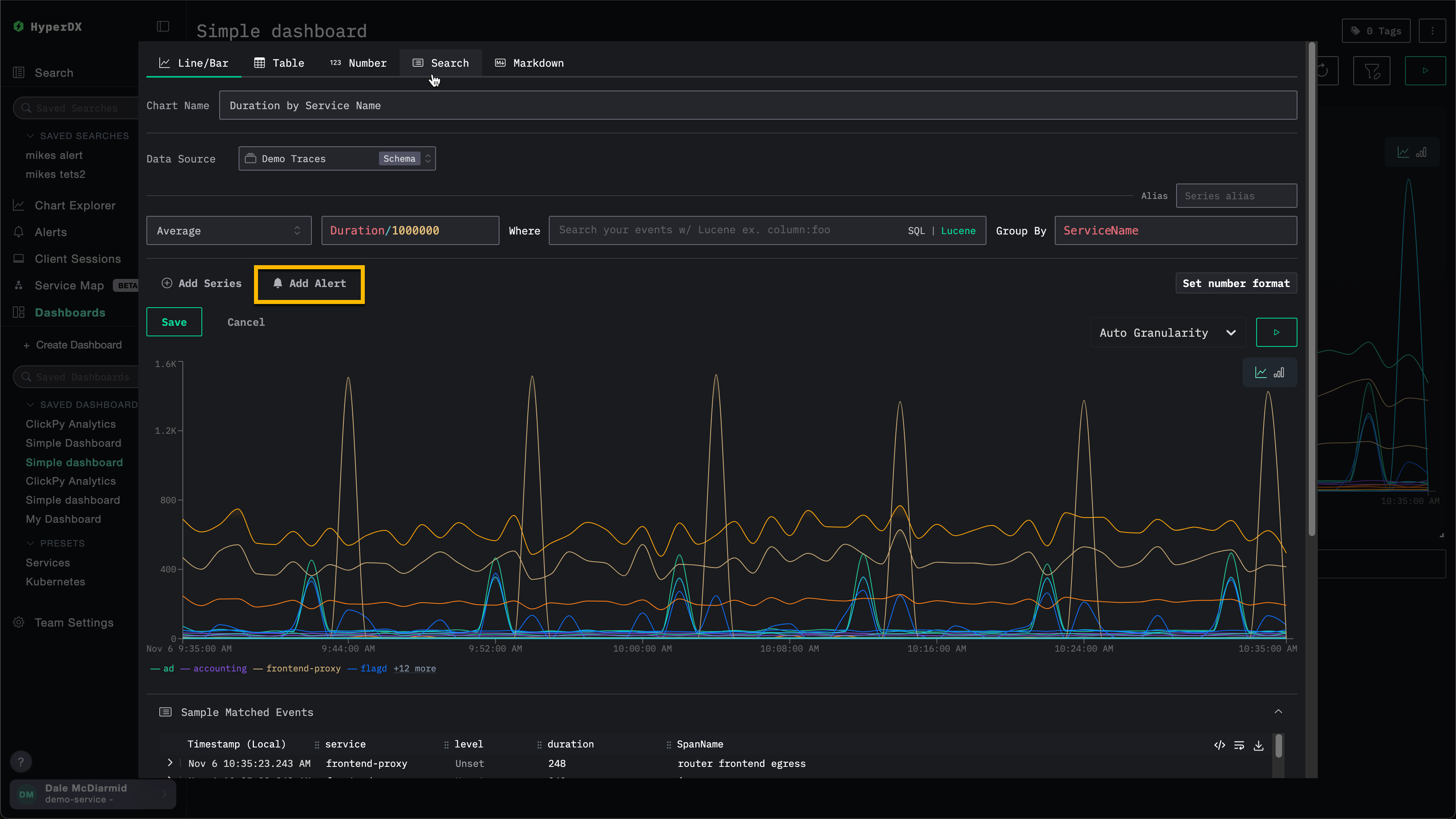 Добавить оповещение к графику