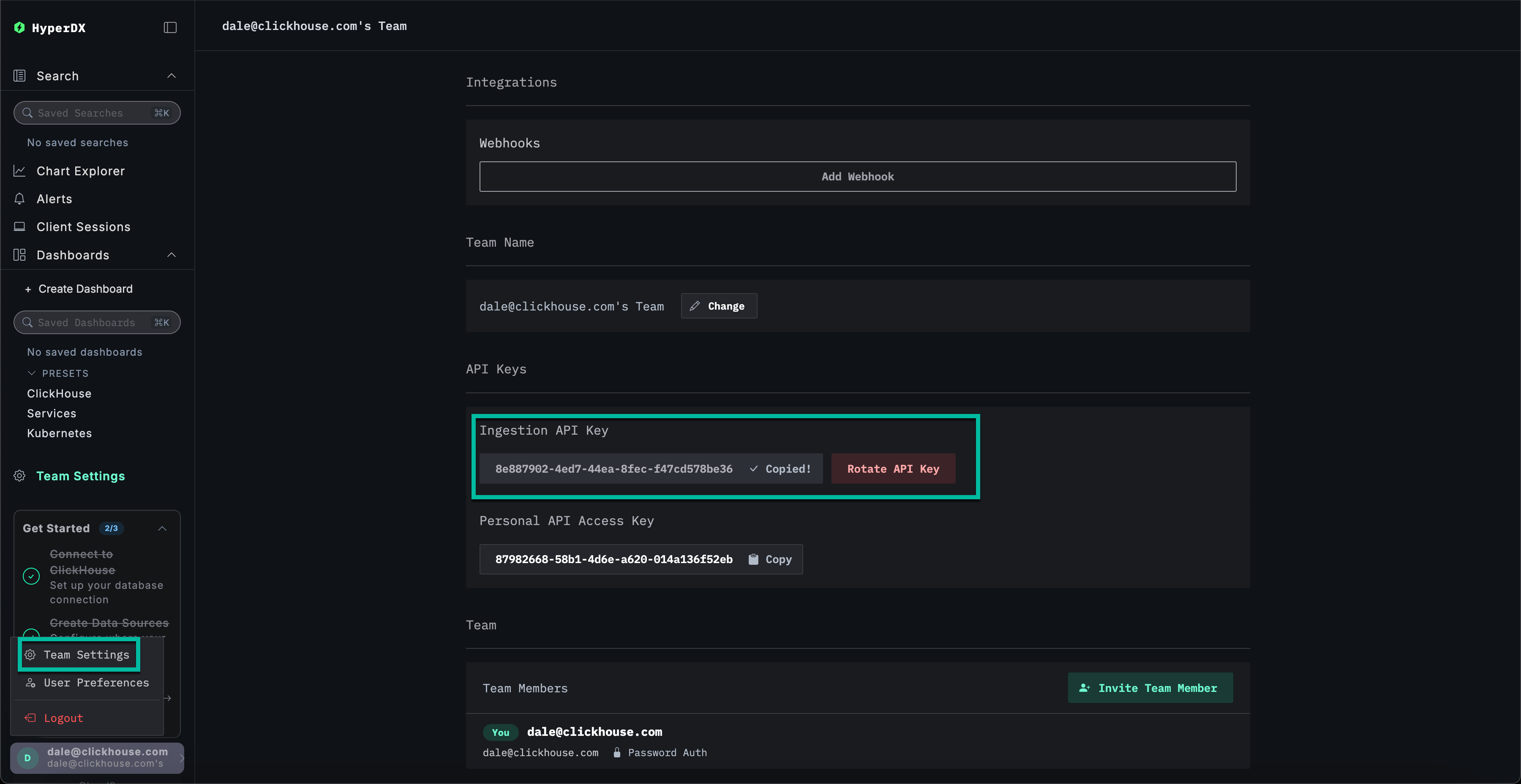 Скопировать API-ключ