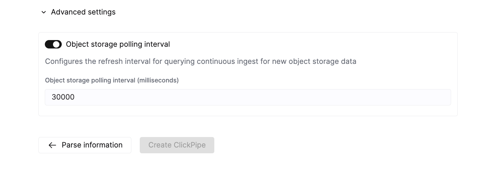 Расширенные параметры для ClickPipes